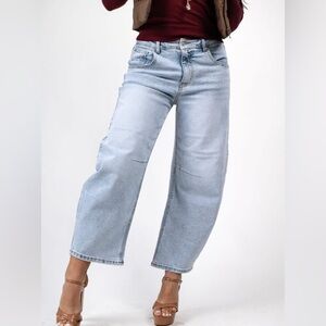 High rise cropped barrel jeans
